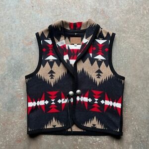 VTG Pendleton Womens Aztec Wool Vest Size M Navajo Geometric Print Shawl Collar